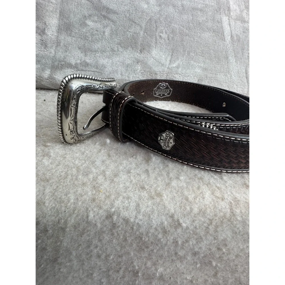 Cavender's Mens Brown Leather Basketweave Western‎ Star Concho Belt Size 40